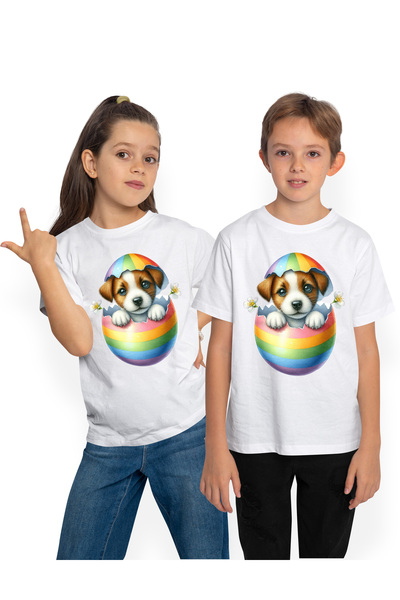 StoryGift Romania Tricou Copii Cu Un Catelus Care Iese Dintr-un Ou Spart, Ilu...