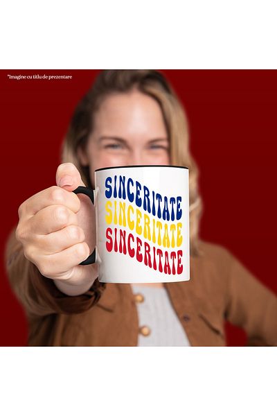 StoryGift Romania Mug The Word Sincerity, in the Colors of the Romanian Flag, Red, Yellow, Blue, with ,STG