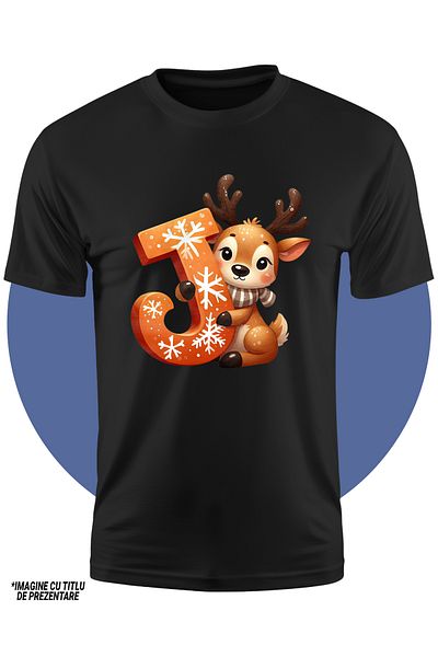 StoryGift Romania Tricou Copii Cu Un Ren Care Tine Litera "j", Ilustratie, Fericire, Pentru Copii, Elevi, Sc