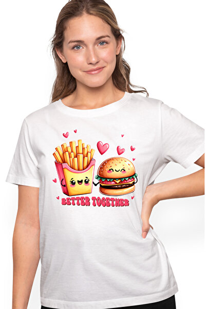 StoryGift Romania Tricou Femei Cu O Portie De Cartofi Prajiti Si Un Burger Ca...