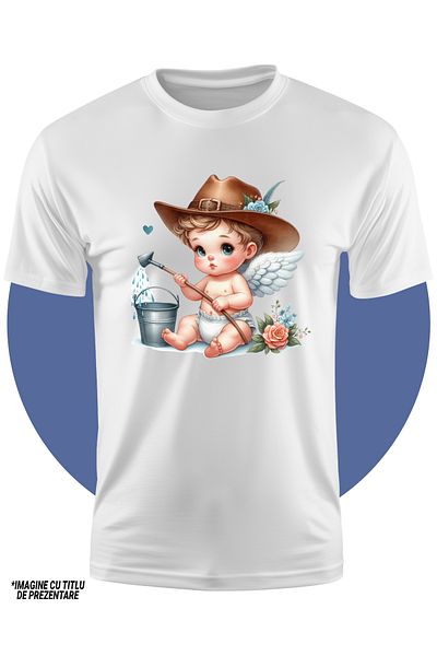 StoryGift Romania Children's T-shirt with a baby with angel wings, illustration, bucket, water, wet, popcorn, ,STG4