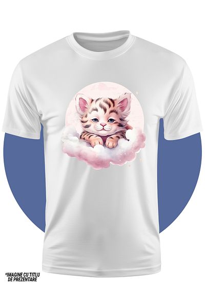 StoryGift Romania Tricou Copii Cu Un Pui De Tigru Somnoros, Ilustratie, Norisori, Luna Plina, Stelute, Ora D