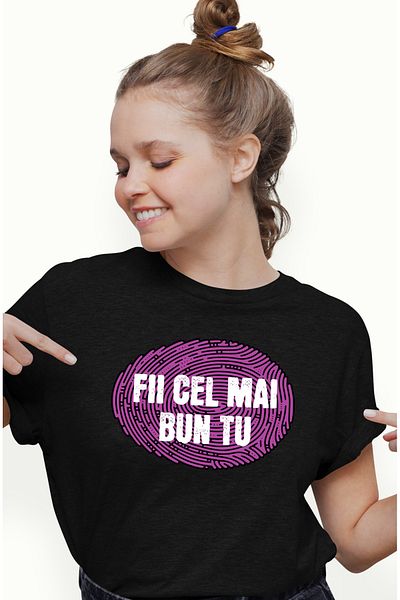 StoryGift Romania Tricou Femei Citat Motivational Fii Cel Mai Bun Tu Cu Imprimeu Pe Fata, 100% Bum Blk_m