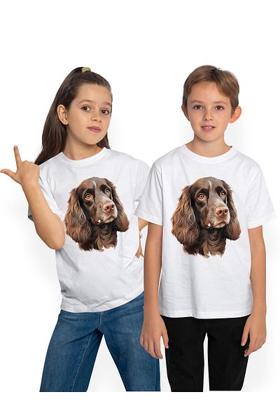 StoryGift Romania Tricou Copii Cu Un Catel Maro Serios, Ilustratie, Putin Trist, Afectiune, Pentru Iubitorii