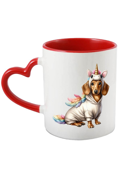 StoryGift Romania Cana Cu Un Catel De Talie Mica Deghizat In Unicorn | Ilustratie | Surprins | Cur, Cu Maner Inim Stg