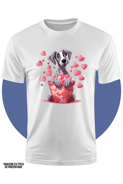 StoryGift Romania Tricou Copii Cu Un Caine Care Sta Intr-un Ghiveci, O Multime De Inimioare, Gest, Apreciere