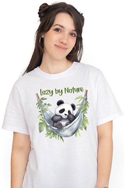 StoryGift Romania Tricou Femei Cu Un Urs Panda Cu Mesajul "lazy By Nature", I...