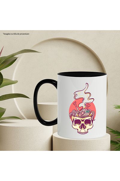 StoryGift Romania Ramen Mug, Japanese Food, Skull, Bones, Chopsticks, Multicolor 330 ml, Sky, With ,STG
