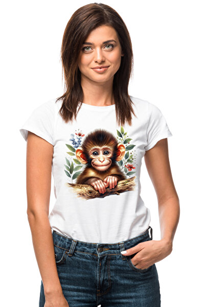 StoryGift Romania Tricou Femei Cu O Maimutica Vesela Care Sta Agatata De O Ra...