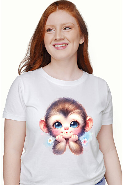 StoryGift Romania Tricou Femei Cu O Maimutica Vesela, Ilustratie, Ochi Albast...