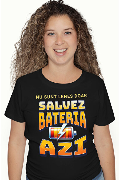 StoryGift Romania Tricou Femei Nu Sunt Lenes Doar Salvez Bateria Astazi Cu Imprimeu Pe Fata, 100% Blk_l