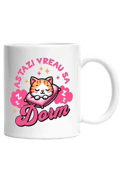 StoryGift Romania Cana Cu Pisica Portocalie Pe Perna Roz Text Astazi Vreau Sa...