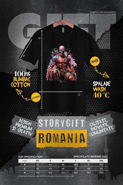 StoryGift Romania Tricou Femei Cu Deadpool, Sabii, Marvel, Personaj, Wade Wilson, Stropi De Vopsea Blk_l
