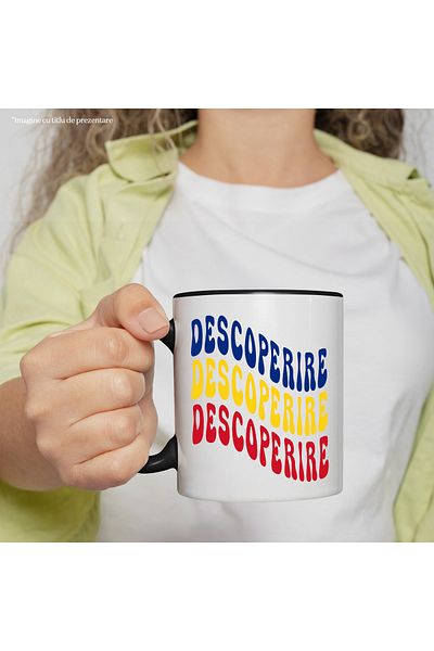 StoryGift Romania Mug The Word Discovery, in the Colors of the Romanian Flag, Red, Yellow, Blue, With