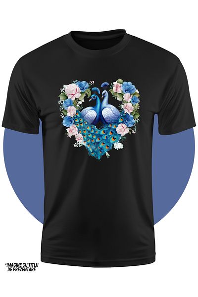 StoryGift Romania Tricou Copii Cu O Paunita Si Un Paun, Ilustratie, Forma De Iinima, Flori, Apreciere, Valen