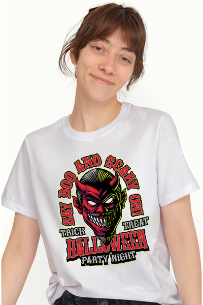 StoryGift Romania Tricou Femei Cu Mesaj In Engleza Say Boo And Scary On, Masc...