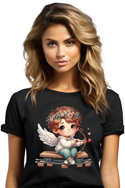 StoryGift Romania Tricou Femei Cu Un Bebelus Cupidon, Trage Cu Arcul, Se Plimba Printr-o Mina, Ari Blk_m