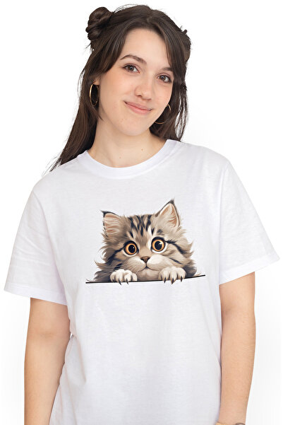 StoryGift Romania Tricou Femei Cu O Pisicuta Uimita, Ilustratie, Speriata, Pe...