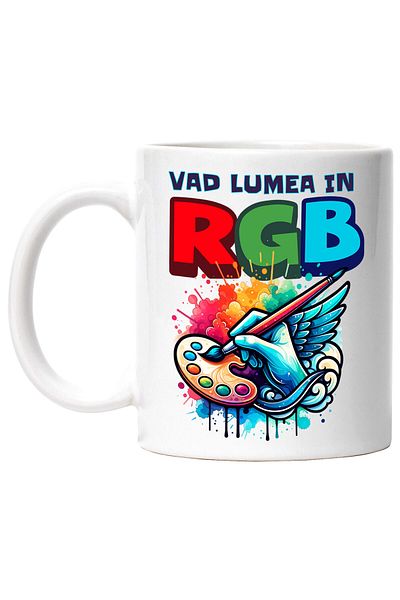 StoryGift Romania Cana Cu Mana Umana Arta Pictura Aripi De Inger Hobby Text In Limba Romana Vad Lu, Cu Maner Alb Stg