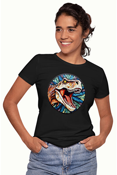 StoryGift Romania Tricou Femei Cu Un Dinozaur In Stil Mozaic, Ilustratie, Abs...