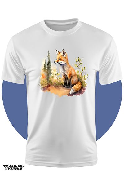 StoryGift Romania Tricou Copii Cu Un Vulpoi Curios, Ilustratie, Copaci, Iarba, Natura, Padure, Animal Salbat