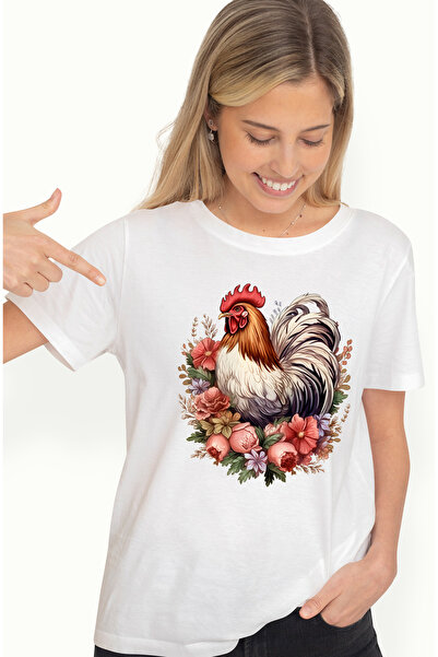 StoryGift Romania Tricou Femei Cu Un Cocos, Ilustratie, Serios, Alb, Floricel...