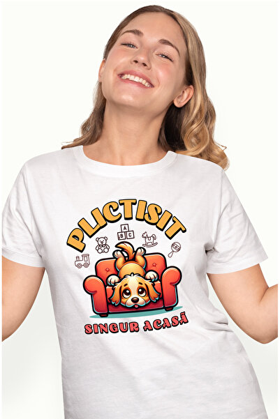 StoryGift Romania Tricou Femei Plictisit. Singur Acasa Caine Pe Fotoliu Trist...