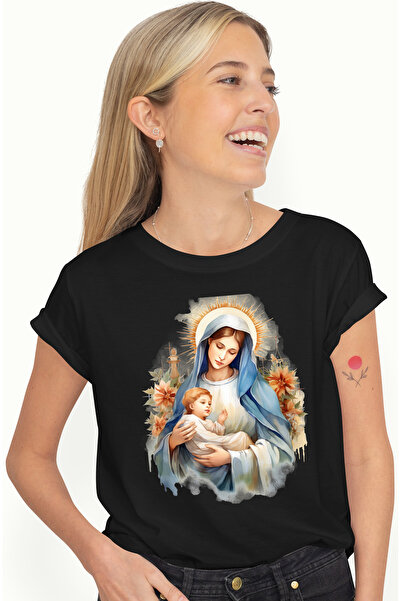 StoryGift Romania Tricou Femei Cu Maica Domnului Care Il Tine Pe Pruncul Iisu...
