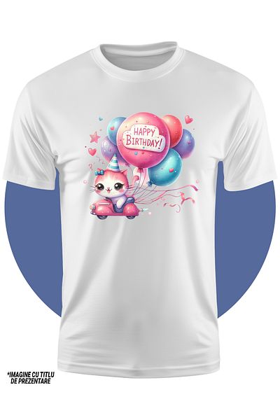 StoryGift Romania Tricou Copii Cu O Pisicuta Vesela Care Se Plimba Cu O Masinuta, Ilustratie, Trage Multe Ba