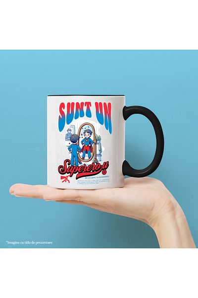 StoryGift Romania I'm a Superhero Mug - Happy Child in the Mirror, 330ml, Ceramic with Black Handle, With ,STG.