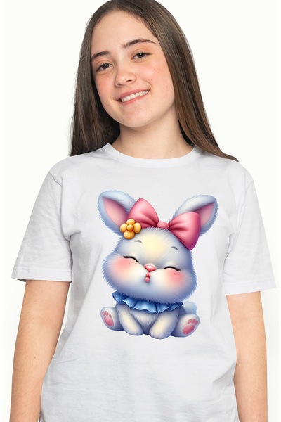 StoryGift Romania Tricou Femei Cu Un Iepuras Care Da Un Pupic, Ilustratie, Funda, Floare, Aprecier Wht_l