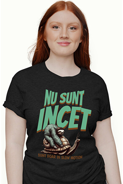 StoryGift Romania Tricou Femei Animal Lenes Si Melc Text Haios Nu Sunt Incet Doar In Slow Motion C Blk_l