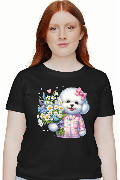 StoryGift Romania Tricou Femei Cu Un Catelus Alb, Ilustratie, Blanos, Tine Un...