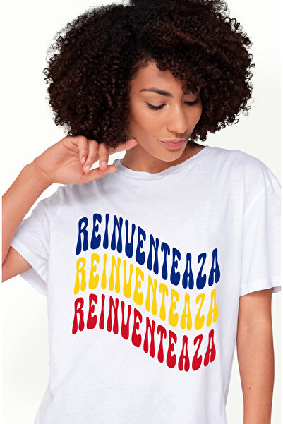 StoryGift Romania Tricou Femei Cuvantul Reinventeaza, In Culorile Steagului R...