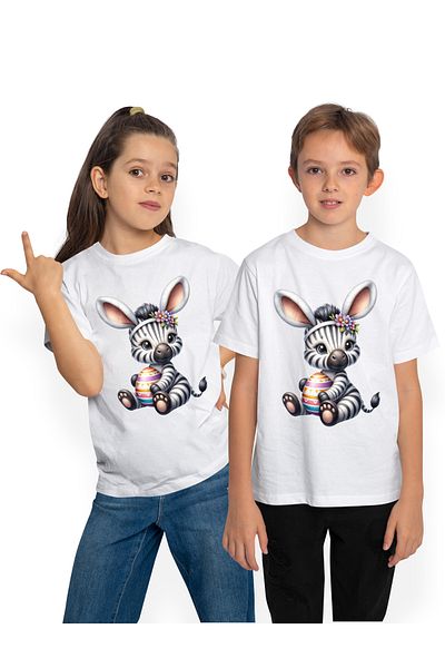 StoryGift Romania Children's T-shirt with a little zebra, illustration, painted egg, bunny ears, popcorn, for, STG4