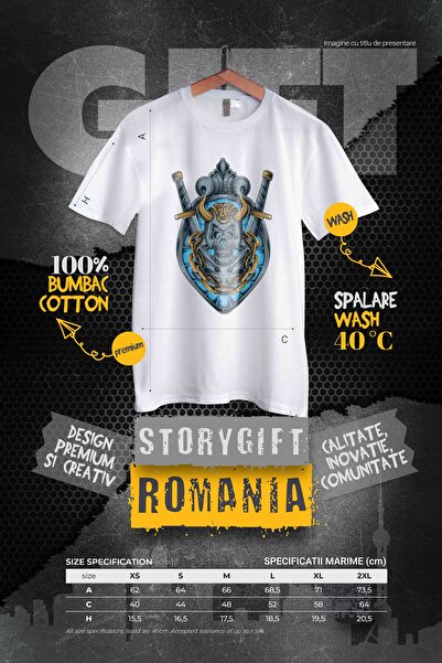 StoryGift Romania Tricou Femei Cu Craniu, Coif, Sabie, Lant, Schelet, Emblema, Fantasy, Multicolor Wht_m
