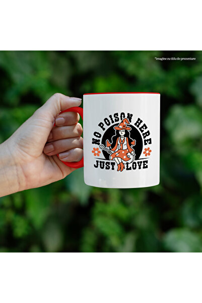 StoryGift Romania Mug With Message In English No Poison Here Just Love, Witch, Multicolor 330 ml, With ,STG .