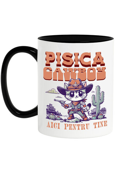 StoryGift Romania Cana Cu Pisica Stil Cowboy Vestul Salbatic Text Sunt Aici P...