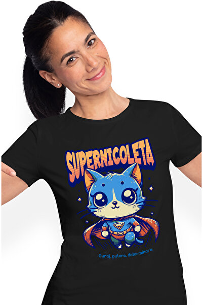 StoryGift Romania Tricou Femei Super Nicoleta, Supererou, Pisica Zburand, Cu ...