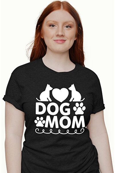 StoryGift Romania Tricou Femei Cu Inimioara Si Labute Cu Textul "dog Mom" - M...
