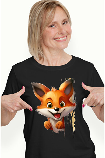 StoryGift Romania Tricou Femei Cu O Vulpe Vesela, Ilustratie, Animal Salbatic...