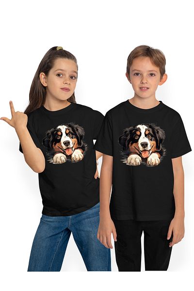 StoryGift Romania Tricou Copii Cu Un Catelus Fericit, Zambeste, Labute, Gheare, Energic, Vrea Sa Se Joace Cu