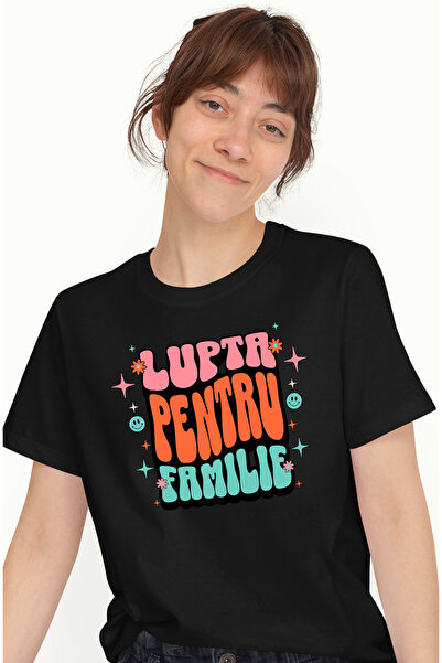 StoryGift Romania Tricou Femei Lupta Pentru Familie, Cu Imprimeu Pe Fata, 100...