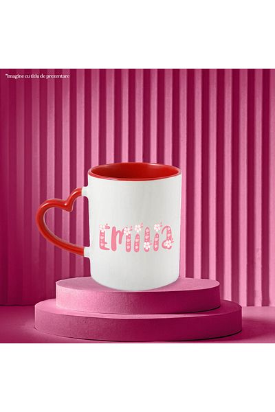 StoryGift Romania Mug With Name Emilia, Flowers, Colorful, Pink, Cute, 330ml, Ceramic with Heart Handle, With ,STG.