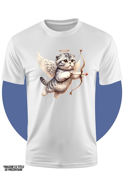 StoryGift Romania Tricou Copii Cu O Pisicuta Grasuta Cupidon Care Trage Cu Arcul, Aripi, Zboara, Sageata Vra