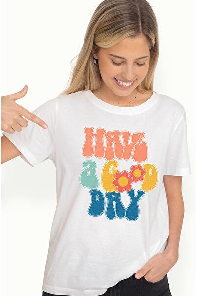 StoryGift Romania Tricou Femei Cu Mesajul "have A Good Day", Ilustratie, Moti...