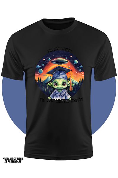StoryGift Romania Tricou Copii Cu Un Extraterestru Cu Palarie De Absolvent, Ilustratie, Mesajul "i'm Not Wei