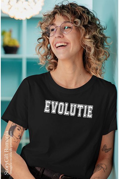 StoryGift Romania Tricou Femei Evolutie, Mesaj Motivational, Text Inspirational, Self Care, Cu Im Blk_l