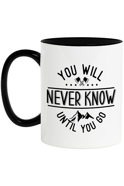 StoryGift Romania Cana Cu Munti Si Topoare Cu Mesajul "nu Vei Sti Niciodata Pana Cand Nu Te Duci" , Cu Maner Negru Stg