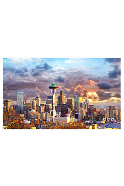StoryGift Romania Tablou Canvas Seattle La Apus, America, Oras, Skyline, Arhitectura, Noapte, Lumini. 3971